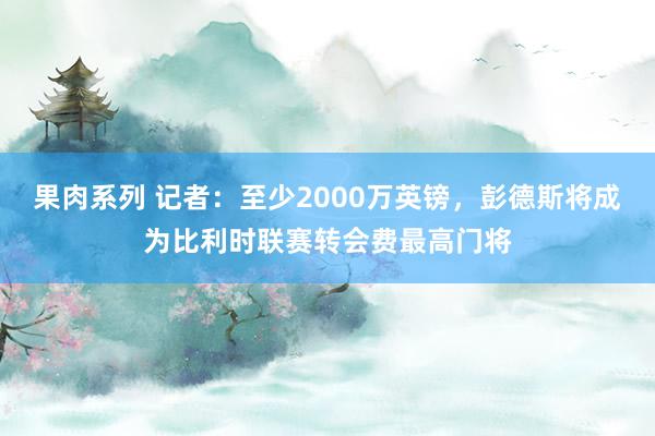 果肉系列 记者：至少2000万英镑，彭德斯将成为比利时联赛转会费最高门将